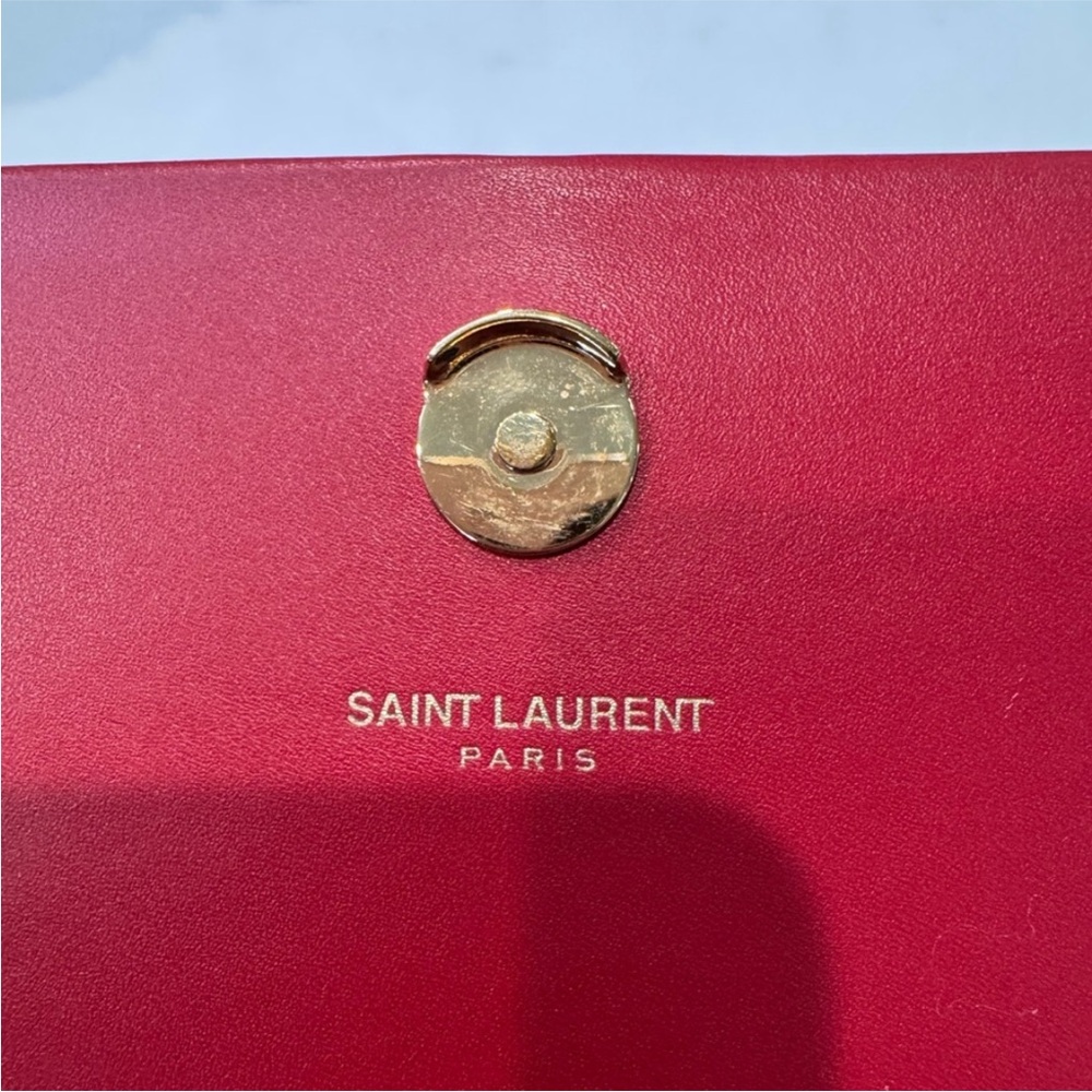 Saint Laurent Red and Gold Clutch with Iconic YSL Logo - Picture 13 of 16